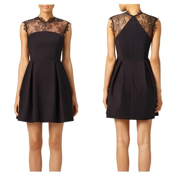 Nha Khanh Dress Escuro Lace Mini Pleated Sleeveless Crepe Pockets Party Black 6 - Picture 1 of 9